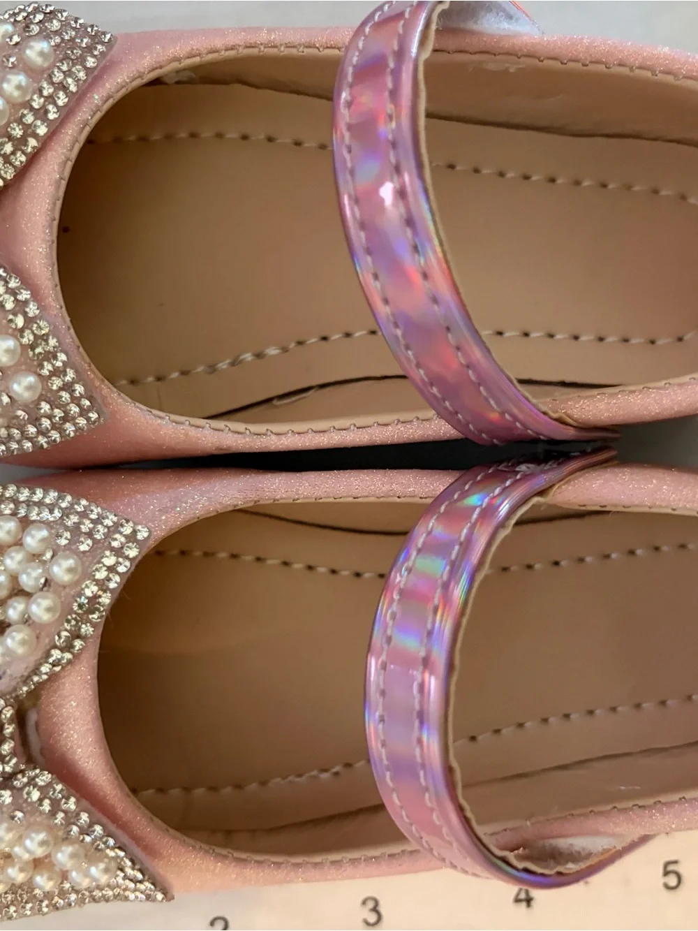 Girls Pink Pearl Bow Mary Jane Flats 5.5